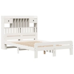 Lit bibliothèque sans matelas blanc 135x190 cm bois pin massif 