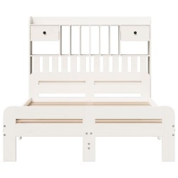 Lit bibliothèque sans matelas blanc 135x190 cm bois pin massif 
