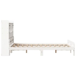 Lit bibliothèque sans matelas blanc 135x190 cm bois pin massif 