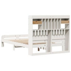 Lit bibliothèque sans matelas blanc 135x190 cm bois pin massif 