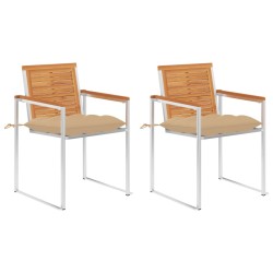 Chaises de jardin avec coussins lot de 2 Acacia solide et acier 
