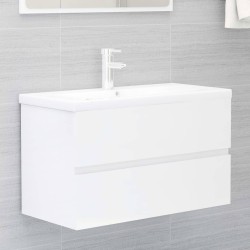 Armoire d'évier lavabo intégré blanc brillant bois d'ingénierie 