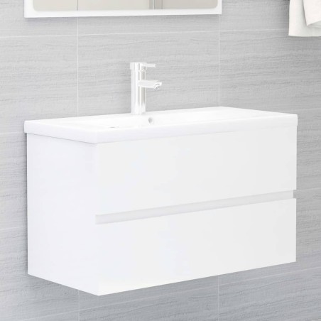 Armoire d'évier lavabo intégré blanc brillant bois d'ingénierie 