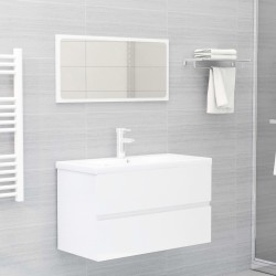 Armoire d'évier lavabo intégré blanc brillant bois d'ingénierie 