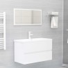 Armoire d'évier lavabo intégré blanc brillant bois d'ingénierie 