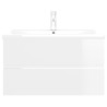 Armoire d'évier lavabo intégré blanc brillant bois d'ingénierie 