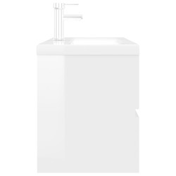 Armoire d'évier lavabo intégré blanc brillant bois d'ingénierie 