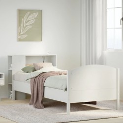 Lit bibliothèque sans matelas blanc 90x200cm bois de pin massif 