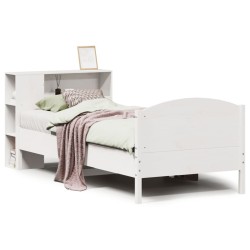 Lit bibliothèque sans matelas blanc 90x200cm bois de pin massif 