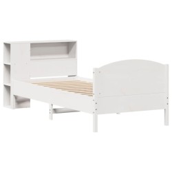 Lit bibliothèque sans matelas blanc 90x200cm bois de pin massif 