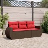 Salon de jardin avec coussins 3 pcs marron résine tressée 