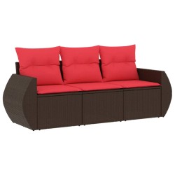 Salon de jardin avec coussins 3 pcs marron résine tressée 