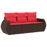 Salon de jardin avec coussins 3 pcs marron résine tressée 