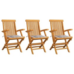 Chaises de jardin coussins à carreaux gris lot de 3 Teck massif 