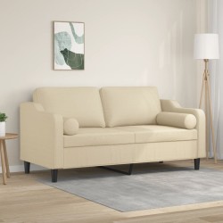 Canapé 2 places avec oreillers décoratifs crème 140 cm tissu 