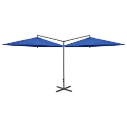 Parasol de jardin double avec mât en acier bleu azuré 600 cm 