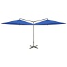 Parasol de jardin double avec mât en acier bleu azuré 600 cm 
