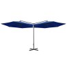 Parasol de jardin double avec mât en acier bleu azuré 600 cm 