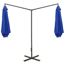 Parasol de jardin double avec mât en acier bleu azuré 600 cm 