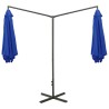 Parasol de jardin double avec mât en acier bleu azuré 600 cm 