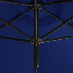 Parasol de jardin double avec mât en acier bleu azuré 600 cm 