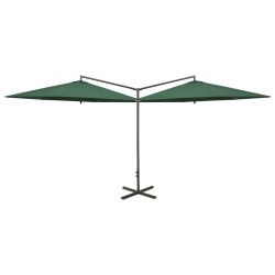 Parasol de jardin double avec mât en acier vert 600 cm 