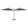 Parasol de jardin double avec mât en acier vert 600 cm 
