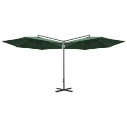 Parasol de jardin double avec mât en acier vert 600 cm 