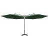 Parasol de jardin double avec mât en acier vert 600 cm 