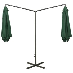 Parasol de jardin double avec mât en acier vert 600 cm 