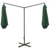 Parasol de jardin double avec mât en acier vert 600 cm 