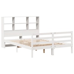 Lit bibliothèque sans matelas blanc 120x190 cm bois pin massif 