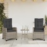 Chaises inclinables de jardin lot de 2 et coussins gris rotin 