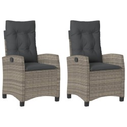 Chaises inclinables de jardin lot de 2 et coussins gris rotin 