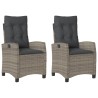 Chaises inclinables de jardin lot de 2 et coussins gris rotin 