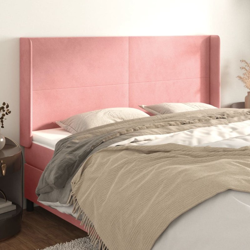 Tête de lit avec oreilles Rose 163x16x118/128 cm Velours 