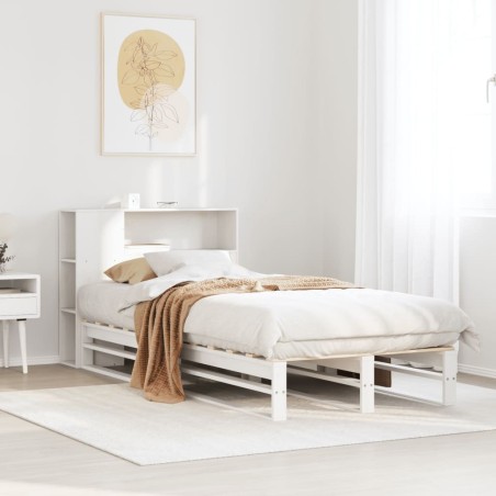 Lit bibliothèque sans matelas blanc 75x190 cm bois massif 