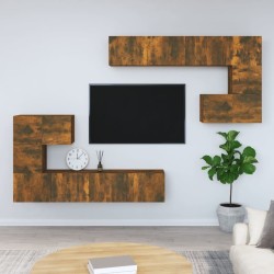 Meuble TV mural Chêne fumé Bois d'ingénierie 