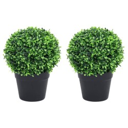 Plantes de buis artificiel 2 pcs avec pots Boule Vert 32 cm 