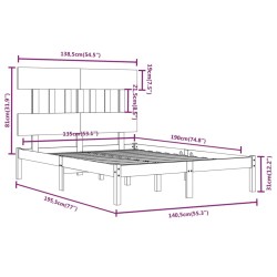 Cadre de lit sans matelas 135x190 cm bois massif 