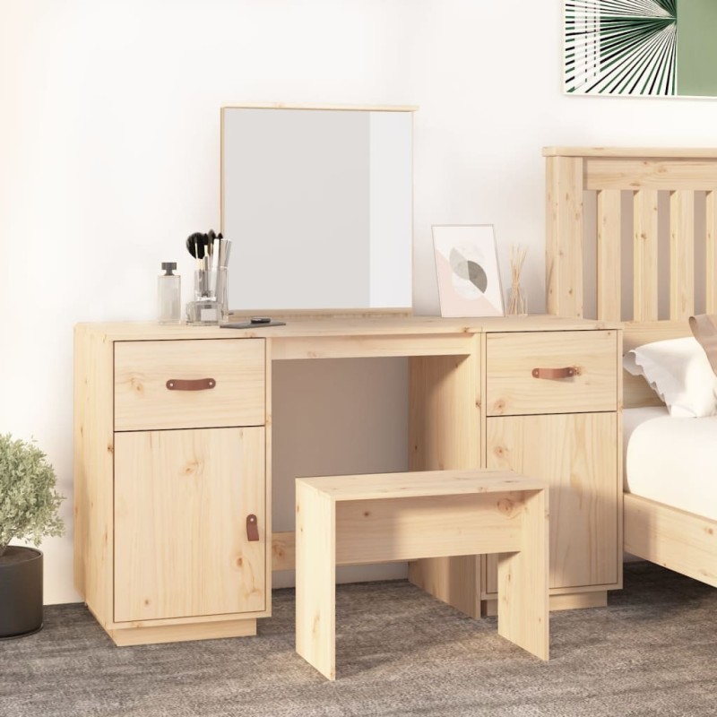 Ensemble de coiffeuse avec miroir Bois de pin solide 