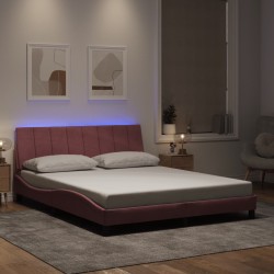 Cadre de lit avec LED sans matelas rose 160x200 cm velours 