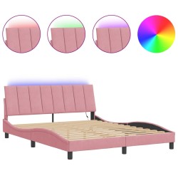 Cadre de lit avec LED sans matelas rose 160x200 cm velours 