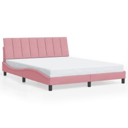 Cadre de lit avec LED sans matelas rose 160x200 cm velours 