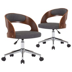 Chaises pivotantes à manger lot de 2 gris bois courbé et tissu 