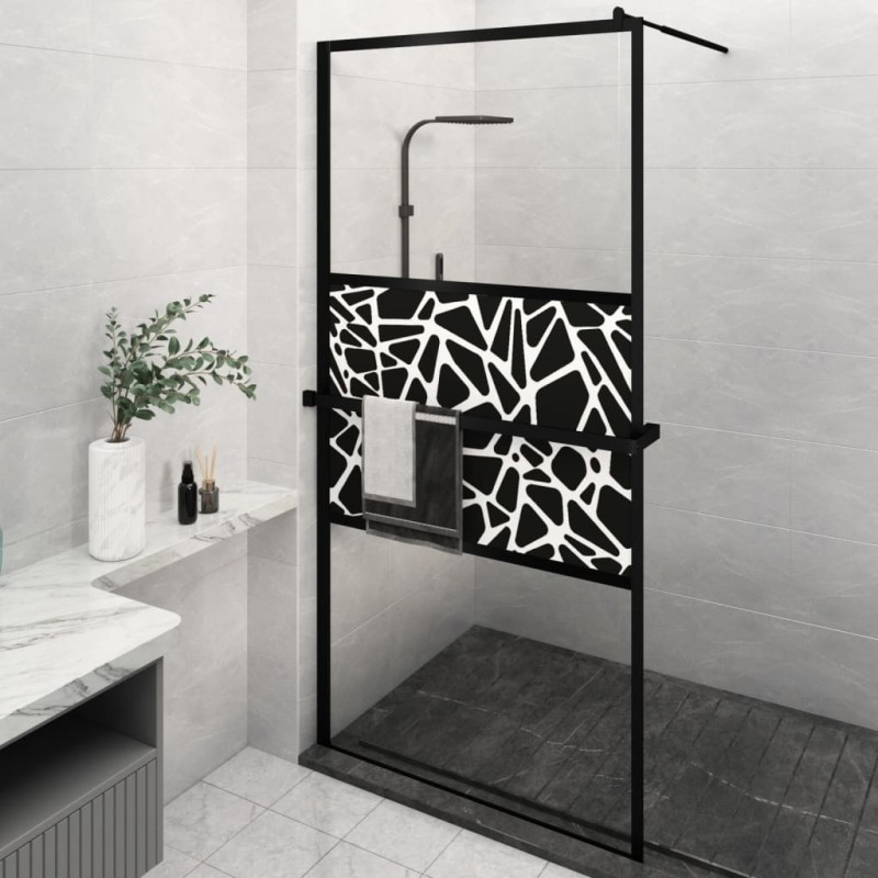 Paroi de douche avec étagère Noir 115x195cm Verre ESG&Aluminium 