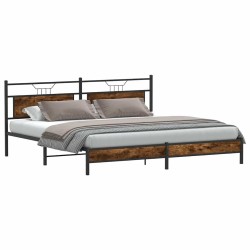 Cadre de lit en métal sans matelas chêne fumé 193x203 cm 