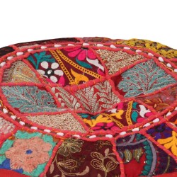 Pouf rond en coton fait à la main 40 x 20 cm Rouge 