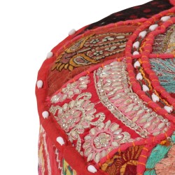 Pouf rond en coton fait à la main 40 x 20 cm Rouge 