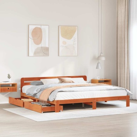 Cadre de lit sans matelas cire marron 180x200cm bois pin massif 